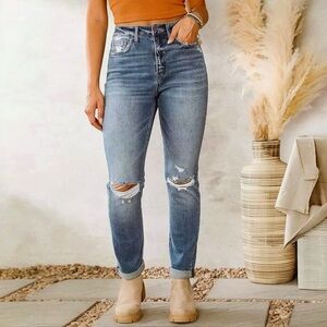 Bridge By Gly 24 (US 0) Mom Women’s Jeans Distressed High Rise Stretch BG5767A